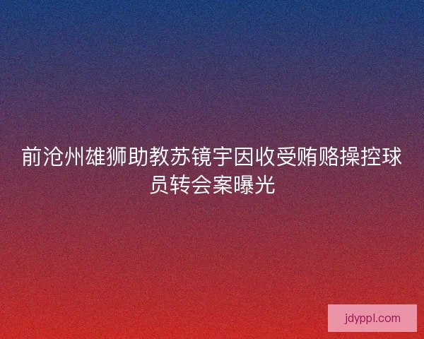 前沧州雄狮助教苏镜宇因收受贿赂操控球员转会案曝光